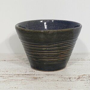 Handthrown Handmade  Blue Glaze Pottery Bowl  Signed 4.5" wide 3" tall
